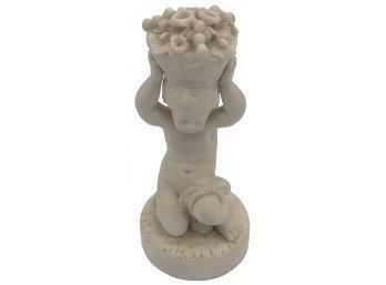 Antique Parian Putti Figure With Basket On Head