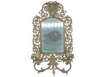 Diminutive Victorian Bradley & Hubbard Style Bronze 2-Candle Mirrored Wall Sconce With Baccus