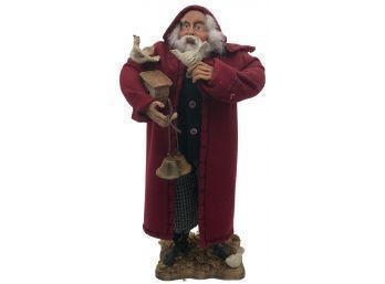 Classic Vintage Standing 20'H Santa Claus Or Saint Nicholas With Red Felt Cloak, Birds And Bells