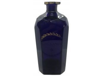 Antique Thick Cobalt Blue Octagon Hollands Liquor Bottle With Etched Gold Design