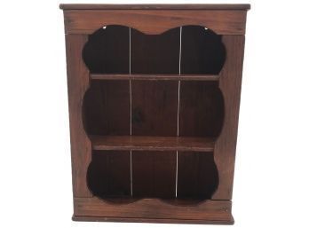 Antique Wooden 4-Shelf Curio Shelf Either Hanging Or Table Top With Scrolled Trim Details