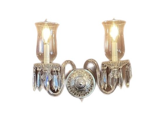 Pair Of Gorgeous Crystal Wall Sconces With Hanging Crystal Prisms