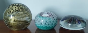 Collection Of 3  Blown Art Glass Signed Paperweights