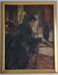 Italian Oil Painting Of A Woman In Mourning Titled The Word Of God