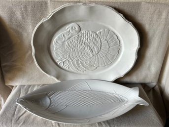 Ceramic Turkey And Fish Platters