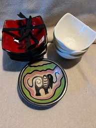 Lot Of 8 Dipping/Sauce Dishes, Hand Painted Elephant