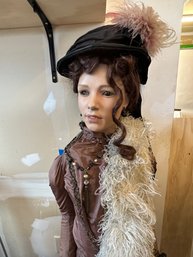 Vintage Woman Mannequin Wearing Antique Clothing With Umbrella