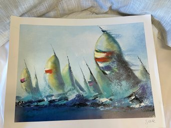Victor Spahn 'July Sails', 2015 16.5 X 22' Seriolithograph In Color On Archival Paper