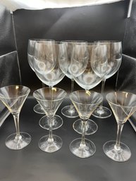 Set Of 5 Standard Wine Glasses, Set Of 4 Art Deco Style Cordial Glasses