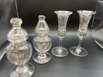Set Of 2 18th Century Dry Mustard Jars, Set Of 2 Erven Lukas Bols Amsterdam 1575 Cordial Glasses