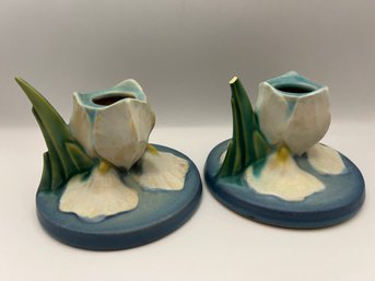 1930's Roseville Green Green Candle Holders