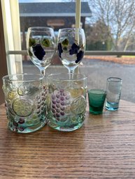 Barware, Fruit Cocktail Glasses, Hand Painted Wine Glasses, Green Shot Glasses