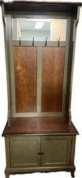 Sage Green Entryway Hall Tree With Bench And Storage Cabinet