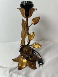 Vintage Hollywood Regency Wrought Iron And Gold Leaf Gilded Table Lamp