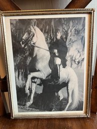Framed Black & White Photo Of Man Riding A Horse