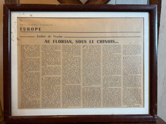 Vintage French Article 'Letter From Venice' Monday Dec. 18, 1970