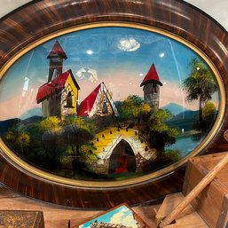 Antique Oval Wood Framed Old World Painting