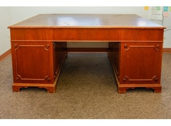Vintage Solid Oak Lawyer's Desk With Leather Top