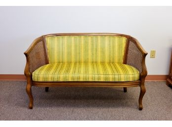 Vintage Wood And Fabric Loveseat Made By Statesville Chair Company