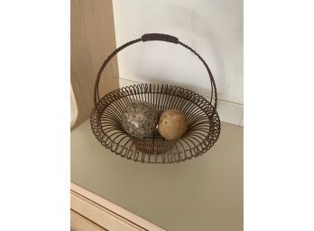Wire Basket Decor With Stone Look Balls