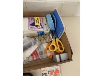 Flat Of Office Supplies  Incl Scissors, Labels, Post Its And More