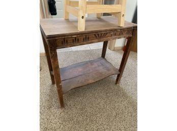 Vintage Carved Wood  End Table And Stool