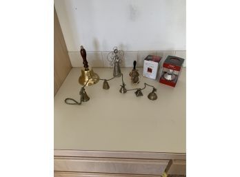Lot Of Bells, Vintage Brass Etched, School Bell, Pfaltzgraff Winterberry