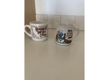 Vintage 1982 Smurfs Rocky Mountain Smurf Coffee Mug & Hershey's Hot Chocolate Mug