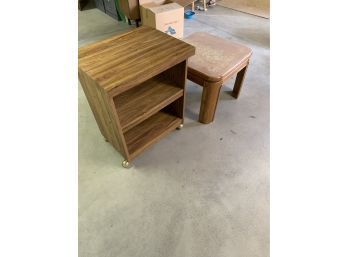30' Rolling 2 Shelf Cart And Wood Side Table -  Needs Work