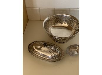 Lot Of Silver Plate Trays And Blows Incl Reed & Barton Railroad Butter Pat Tray