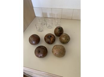 Glass Tea Light Holders And Wood Coconuts?
