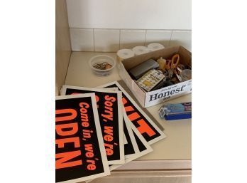 Lot Of Office Items Incl Scissors, Signs, Staples, Thumbtacks