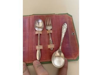 Vintage Silver Plate Children's Spoon & Fork Set & Branford Mickey Mouse Spoon
