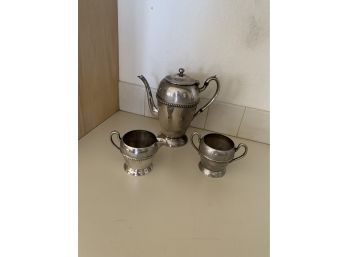 Vintage Silver On Copper Tea Service Incl Pot Cream And Sugar