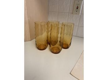 Set Of 4 Amber Gold Swirl Drinking Glasses