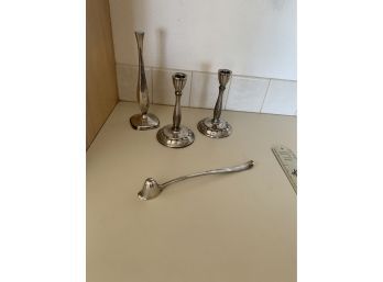 Silver Plate Candle Sticks, Vase And SG Sheffield England Silver Plat