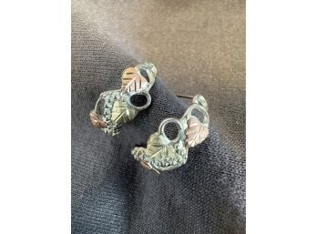 Pair Of Black Hills Gold Earrings Half Hoop Style Marked 12 K Tri Color