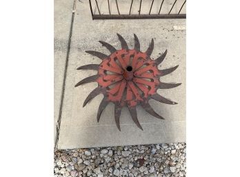 Antique Cultivator Wheel Farm Equipment - Sunburst Industrial Decor - Yard Art #1