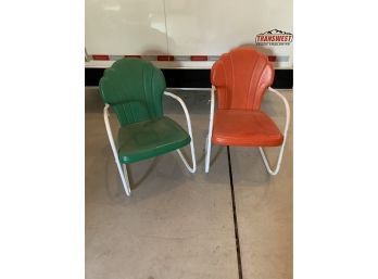 2 Vintage Metal Mid Century Shell Back Outdoor Chairs