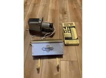 Vintage GOLDE CORONET Slide Projector, MCM  Flip Top Mail Box And Wallpaper Kit