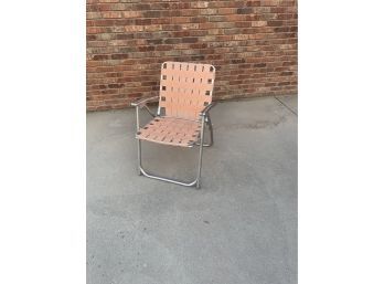 Mid Century Modern Webbed Lawn Chair Peach