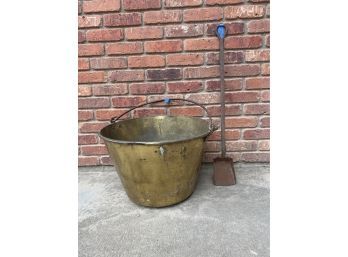 Large Antique Brass Handled Bucket With Shovel