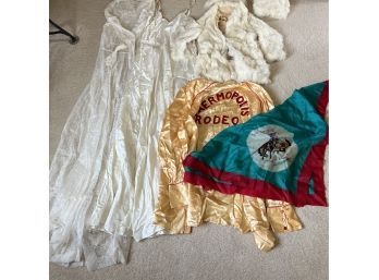 Lot Of Vintage Clothes, Childs Rabbit Coat,cap&muff, Silk Rodeo Shirt, Wedding