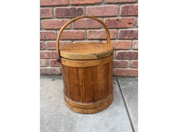 Large Primitive Wooden Sugar Bucket W Handle & Lid