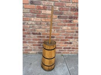 Wooden Butter Churn W Lid And Dasher