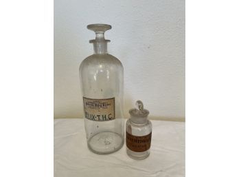 2 Vintage Pharmacy Medicine Glass Bottles W Glass Stoppers Apothecary General Store