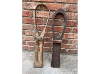 2 Primitive Antique Wood Boot Jack(?) With Bent Wood