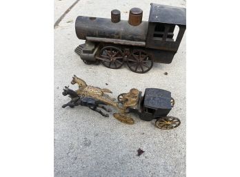 Wood Train & Cast Iron Wagon Toys