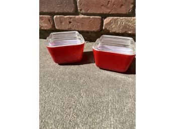 2 Red Pyrex 501 Fridgie Dishes With Lids
