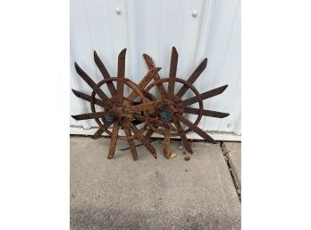 2 Rusty Cast Iron Planter Wheels